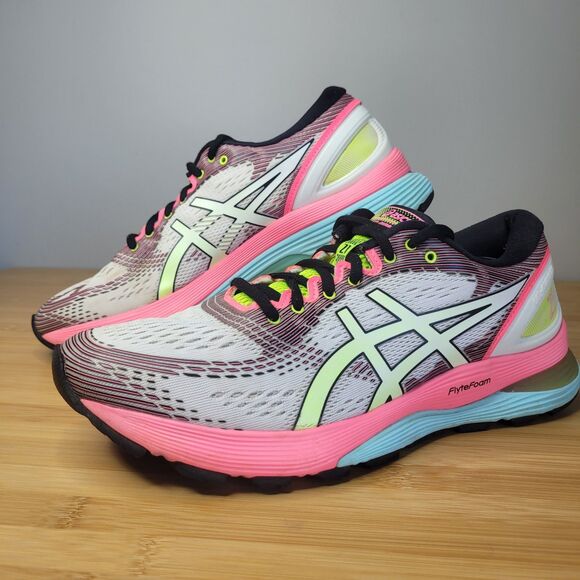 Asics Gel-Nimbus Women’s 21 White Pink Rise Bryte Running Shoes Sneakers SZ 10 - Picture 1 of 8